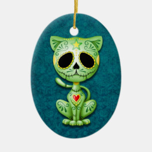 Ornamento De Cerâmica Gatinho verde do açúcar do zombi