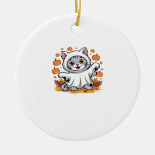 Ornamento De Cerâmica Gatinho vestido de fantasma para camiseta clássica