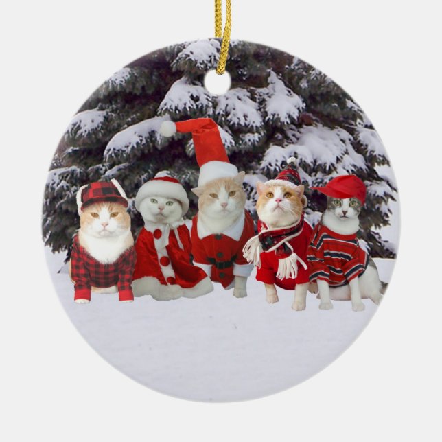 Ornamento De Cerâmica Gatinhos do Natal (Frente)
