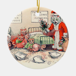Ornamento De Cerâmica Gatinhos e Papais noeis Gato, Louis Wain
