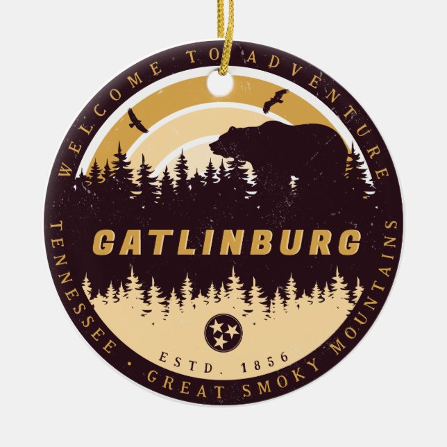Ornamento De Cerâmica Gatlinburg Tennessee Bear Pine Nature (Frente)