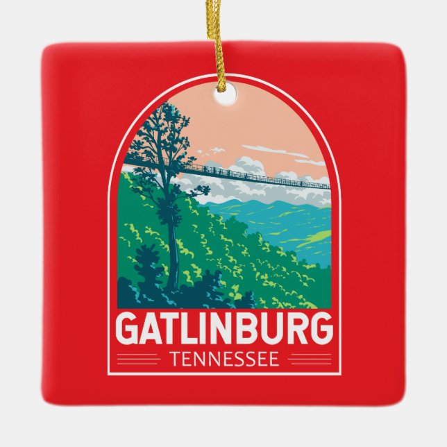 Ornamento De Cerâmica Gatlinburg Tennessee Travel Art Emblem (Frente)