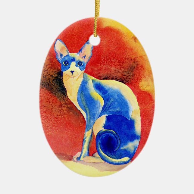 Ornamento De Cerâmica Gato #3 de Sphynx (Frente)