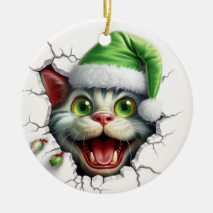 Ornamento De Cerâmica Gato 3d engraçado