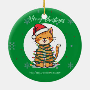 Ornamento De Cerâmica Gato alegre e brilhante Natal gatinho neve inverno