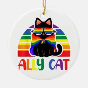 Ornamento De Cerâmica Gato Aliado LGBT Seja Gentil Arco-Íris Gay Engraça