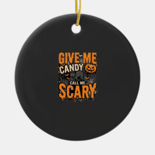 Ornamento De Cerâmica Gato Assustador de Halloween Me Dê Doce
