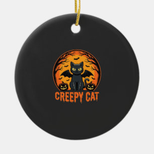 Ornamento De Cerâmica Gato Assustador Desenho Gráfico Morcego Lua de Hal