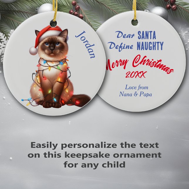 Ornamento De Cerâmica Gato Balinês Envolvido no Natal das Luzes (Criador carregado)