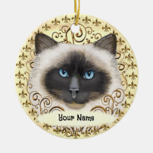 Ornamento De Cerâmica Gato Birmanês Fleur De Lis