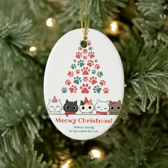 Ornamento De Cerâmica Gato Bonito Feliz Natal (Árvore)