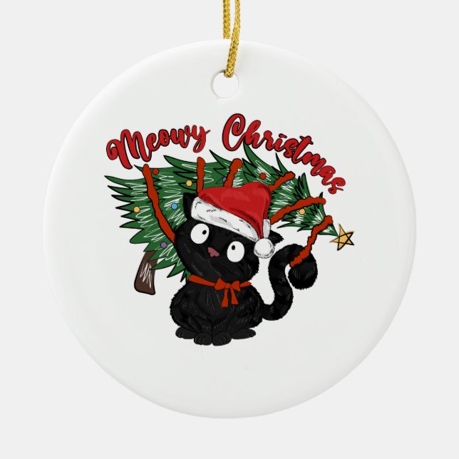 Ornamento De Cerâmica Gato Bonito Mede Pet Engraçado de Natal (Frente)