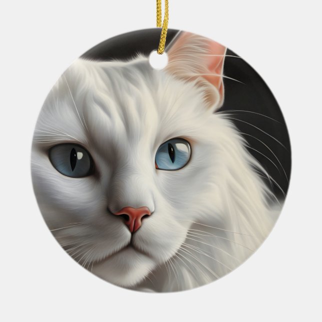 Ornamento De Cerâmica Gato Branco (Frente)