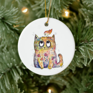 Ornamento De Cerâmica Gato Branco Bonito Irritado