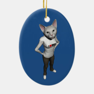 Ornamento De Cerâmica Gato Branco Engraçado Que Adora Ratos
