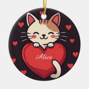 Ornamento De Cerâmica Gato Branco Fofo com Coração Desenho de Kawaii Kit