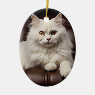 Ornamento De Cerâmica Gato branco majestoso