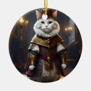 Ornamento De Cerâmica Gato Branco Renascentista