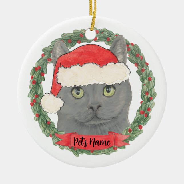 Ornamento De Cerâmica Gato Chartreux Chartreuse Personalizado (Frente)