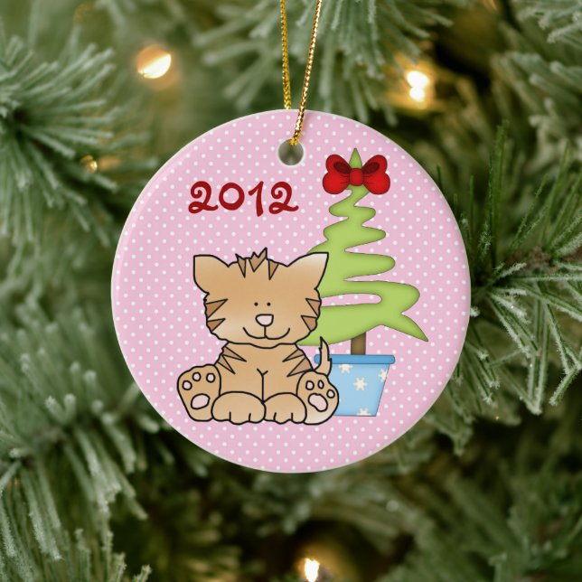 Ornamento De Cerâmica Gato Cinto Personalizado e Árvore de Natal a Rosa (Árvore)