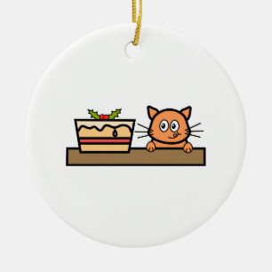 Ornamento De Cerâmica Gato com bolo do Natal