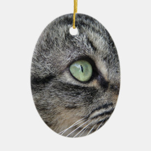 Ornamento De Cerâmica Gato com lindos olhos verdes