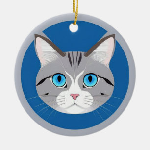 Ornamento De Cerâmica Gato Com Olhos Azuis