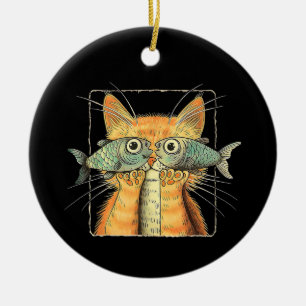 Ornamento De Cerâmica Gato com Olhos de Peixe Gatinho Paródia de Gato En