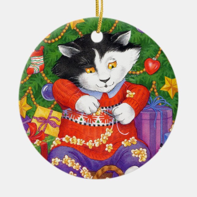 Ornamento De Cerâmica Gato da árvore de Natal (Frente)