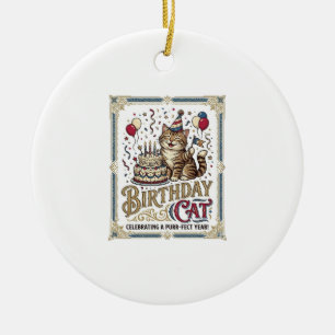 Ornamento De Cerâmica Gato de Aniversário Idade Vintage Arte Vetorial S