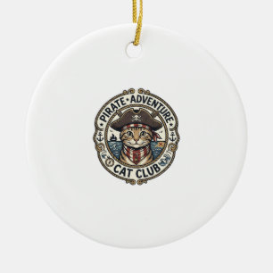 Ornamento De Cerâmica Gato de Aventura Pirata Arte Vetorial POD - Aventu