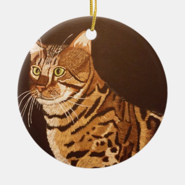Ornamento De Cerâmica Gato de Bengal (Frente)