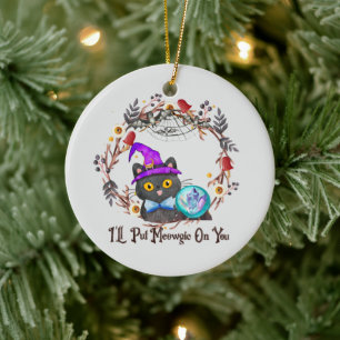 Ornamento De Cerâmica Gato de Bruxa Bonita e Punny
