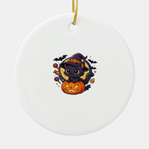 Ornamento De Cerâmica Gato de Bruxa Fofo em Abóbora � Arte de Halloween 