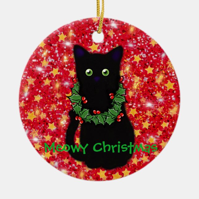 Ornamento De Cerâmica Gato-de-cabra Natal Glitter (Frente)