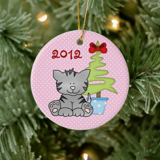 Ornamento De Cerâmica Gato de Cinza Personalizado no Natal de 1rua de Be (Árvore)