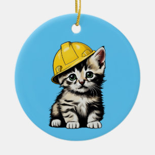 Ornamento De Cerâmica Gato de Construção