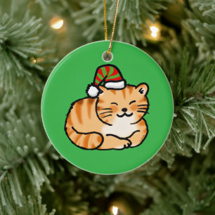 Ornamento De Cerâmica Gato de Férias com Chapéu de Papai Noel - Amante d