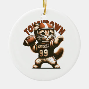 Ornamento De Cerâmica Gato de Futebol Americano - Touchdown Purrfeição