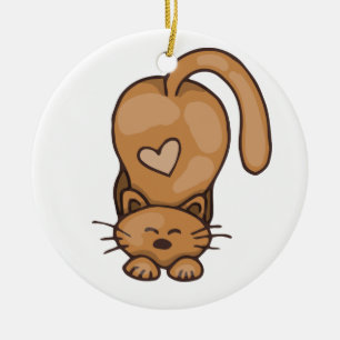 Ornamento De Cerâmica Gato De Gatinho Marrom Bonito Com Coração