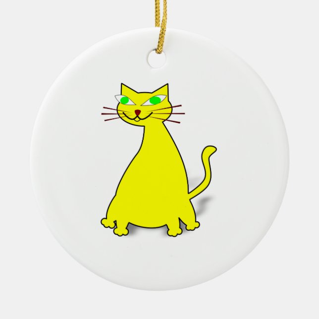 Ornamento De Cerâmica Gato de gordura amarelo (Frente)
