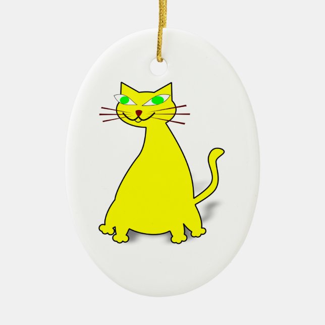 Ornamento De Cerâmica Gato de gordura amarelo (Frente)