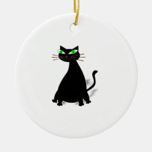 Ornamento De Cerâmica Gato De Gordura Preto Com Olhos Verdes
