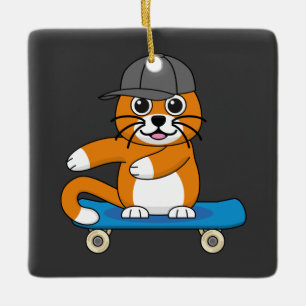 Ornamento De Cerâmica Gato de Laranja Cachorro em Cartoon