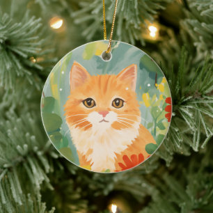 Ornamento De Cerâmica Gato de Laranja Cinto