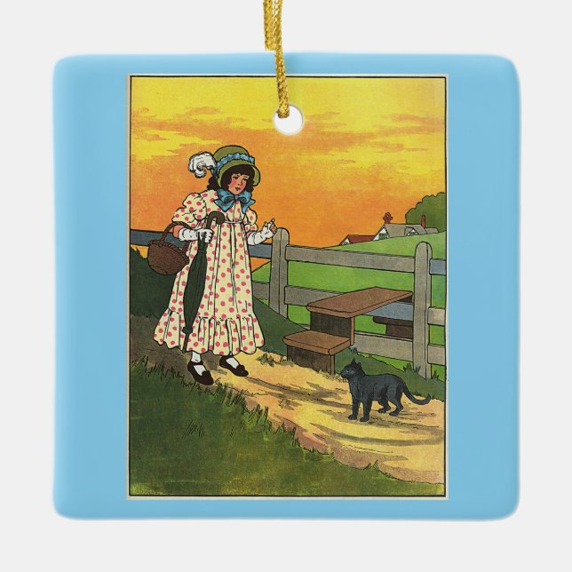 Ornamento De Cerâmica Gato de merda onde você esteve? Madre Goose Rhyme (Frente)