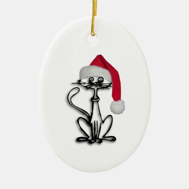 Ornamento De Cerâmica Gato de Natal (Frente)