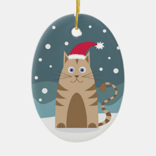 Ornamento De Cerâmica Gato de Natal em flocos de neve...