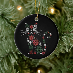 Ornamento De Cerâmica Gato de Natal Fez Flocos de Neve Gatos Engraçados