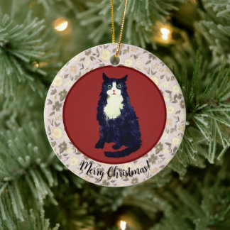 Ornamento De Cerâmica gato de Natal floral